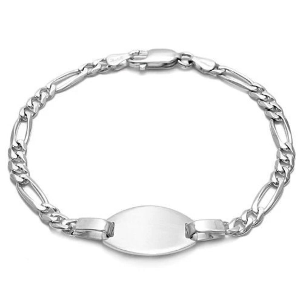 DAINTY STERLING SILVER ENGRAVABLE OVAL FIGARO I.D. BRACELET - 8 INCH